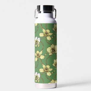 Bouteille D'eau Orchidées et chaînes, jaune et vert kelly