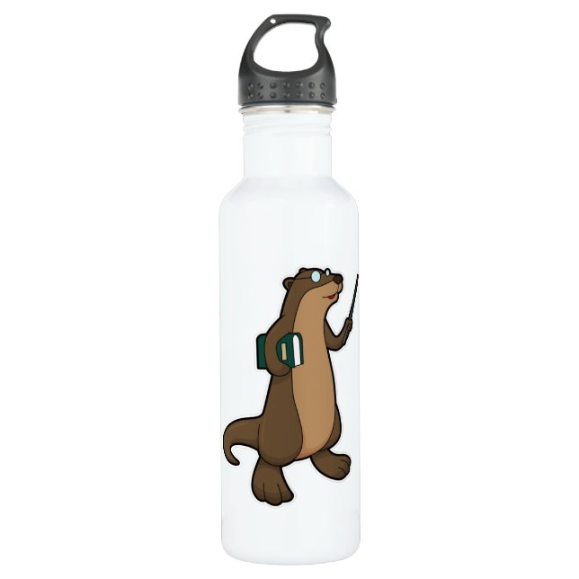 Bouteille D'eau Otter en tant qu'enseignant avec livre et pointeur (Devant)