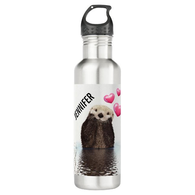 Bouteille D'eau Otter mignonne avec Coeurs d'Amour Rose (Devant)