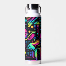 Bouteille d'eau ou gobelet à motif néon rétro tech