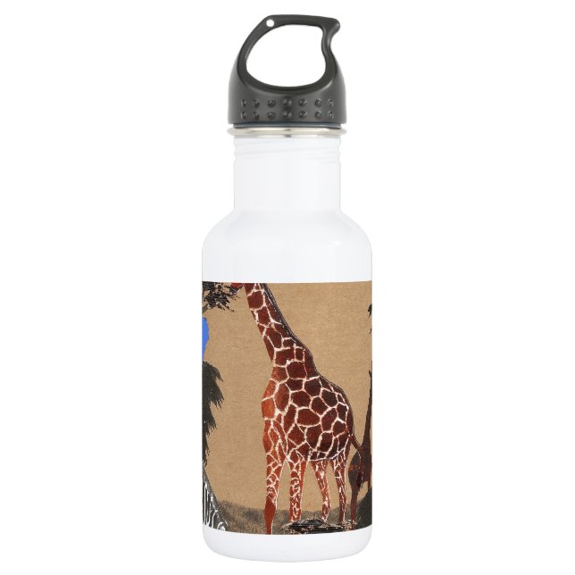Bouteille D'eau Ougandais Wildlife Map Art Print/Graphic (Devant)