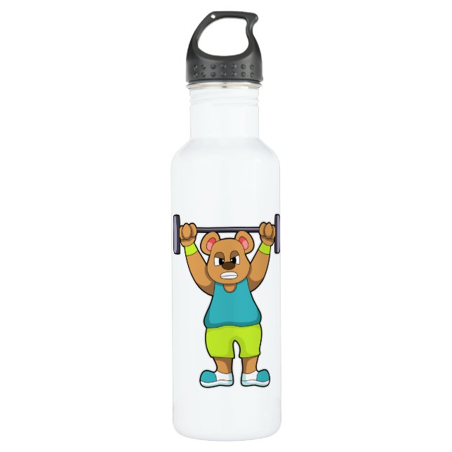 Bouteille D'eau Ours au Bodybuilding avec Barbell (Devant)
