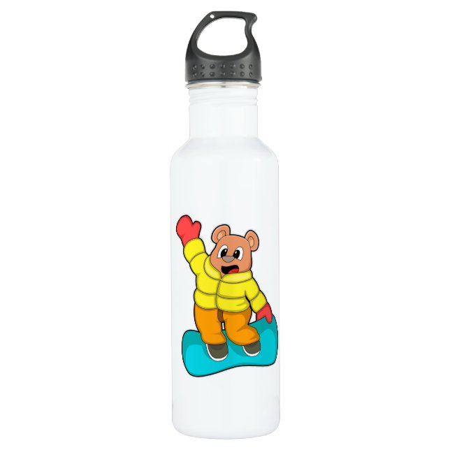 Bouteille D'eau Ours aux sports de snowboard (Devant)