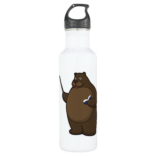 Bouteille D'eau Ours comme enseignant avec livre et pointeur (Devant)