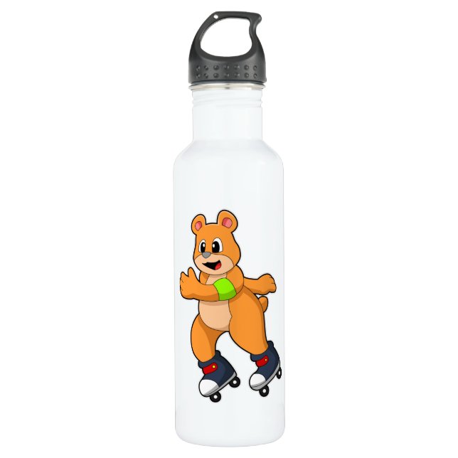 Bouteille D'eau Ours comme patineur avec patins en ligne (Devant)