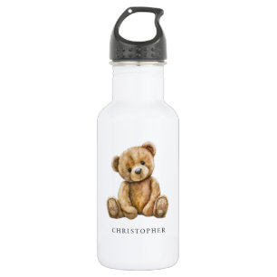 Bouteille D'eau Ours en peluche aquarelle nom pour enfants