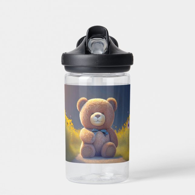 Bouteille D'eau Ours en peluche dans une prairie, coutume mignonne (Avant)