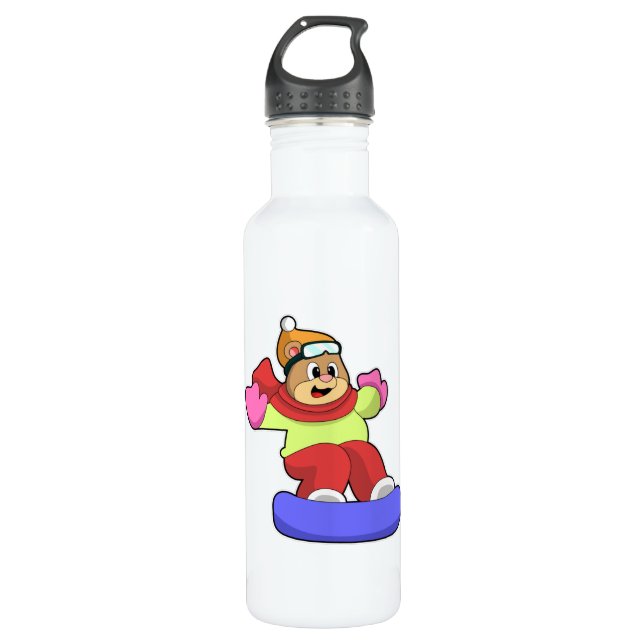 Bouteille D'eau Ours en snowboard avec snowboard (Devant)