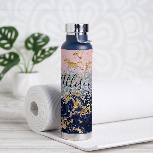 Bouteille D'eau Paillettes et marbre personnalisés  (Yoga)
