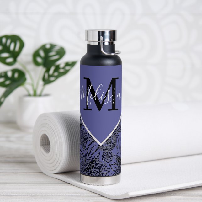 Bouteille D'eau Paisley noir et peri (Yoga)