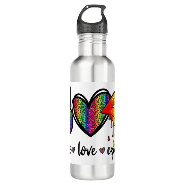 Bouteille D'eau Paix, amour et égalité (Devant)