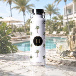 Bouteille D'eau Palme Élégante Monogramme Chic Côté Mer