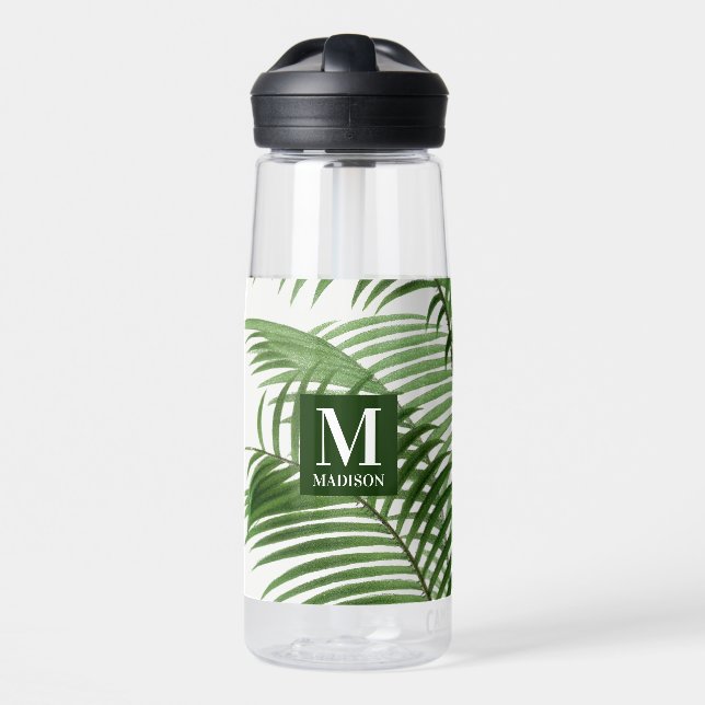 Bouteille D'eau Palmier vert tropical Monogramme (Avant)