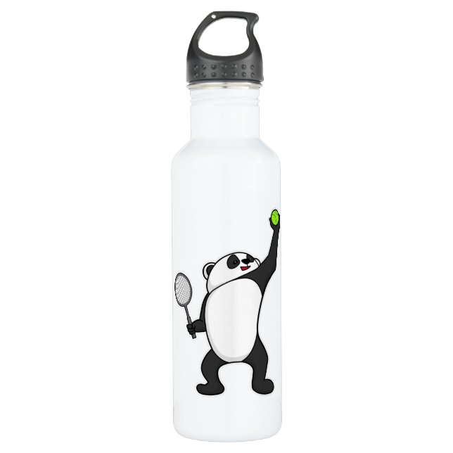 Bouteille D'eau Panda au Tennis avec raquette de tennis (Devant)
