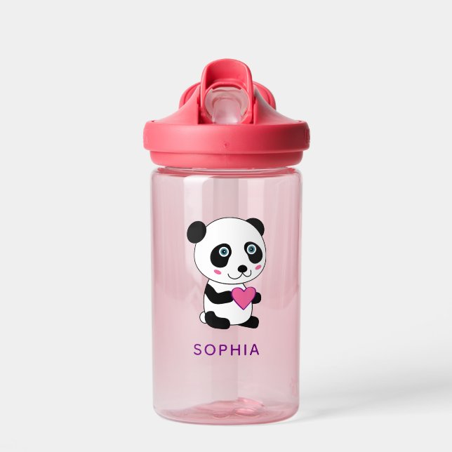 Bouteille D'eau Panda mignonne avec un coeur rose personnalisable (Avant)