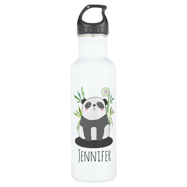 Bouteille D'eau Panda noir et blanc mignonne en Bambou (Devant)