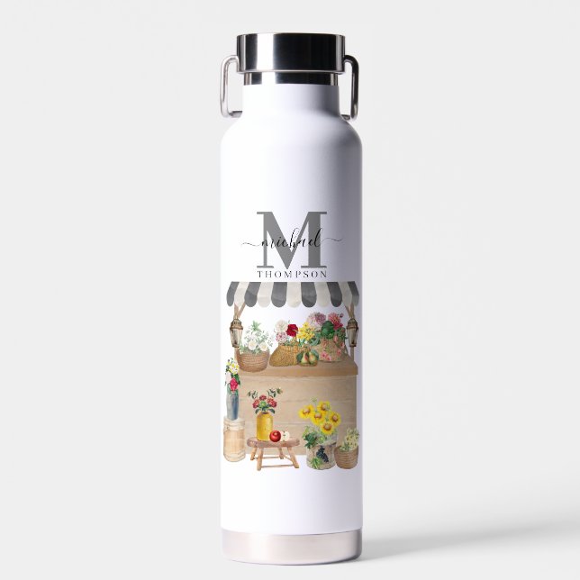 Bouteille D'eau Panier à fleurs de l'agriculteur Cuisine Monogramm (Avant)