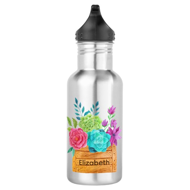 Bouteille D'eau Panier de monogramme de fleurs aquarelle (Droite)