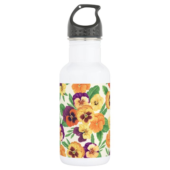 Bouteille D'eau Pansies sur blanc cassé (Devant)