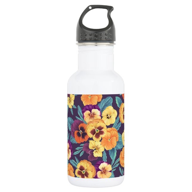 Bouteille D'eau Pansies sur violet de prune (Devant)