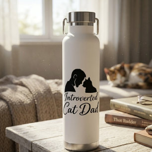 Bouteille D'eau Papa Chat Introverti Silhouette Vintage Minimalist