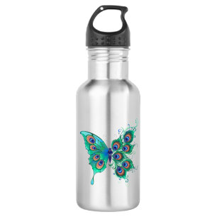 Bouteille D'eau Papillon aux plumes de paon vert