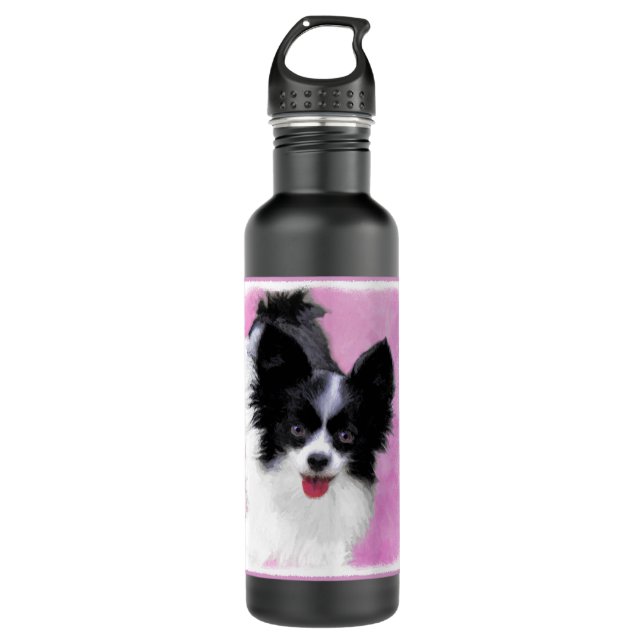 Bouteille D'eau Papillon (blanc et noir) Peinture - Chien Art (Devant)