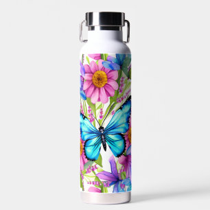 Bouteille D'eau Papillon bleu dans un champ de fleurs