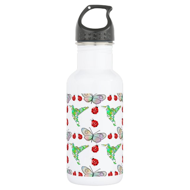 Bouteille D'eau Papillon, colibri et Motif de coccinelle (Devant)