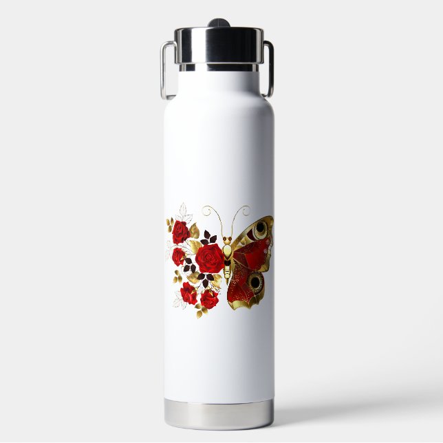 Bouteille D'eau Papillon de fleurs rouges aux roses rouges (Salle de sport)