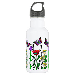 Bouteille D'eau Papillon et fleurs Joli art