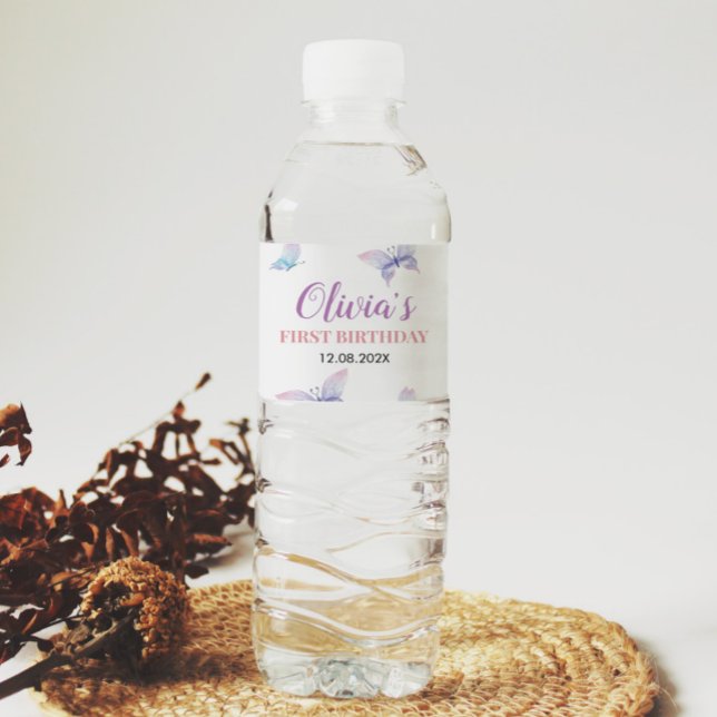 Bouteille d'eau papillon Étiquette Baby shower d'a (Créateur téléchargé)