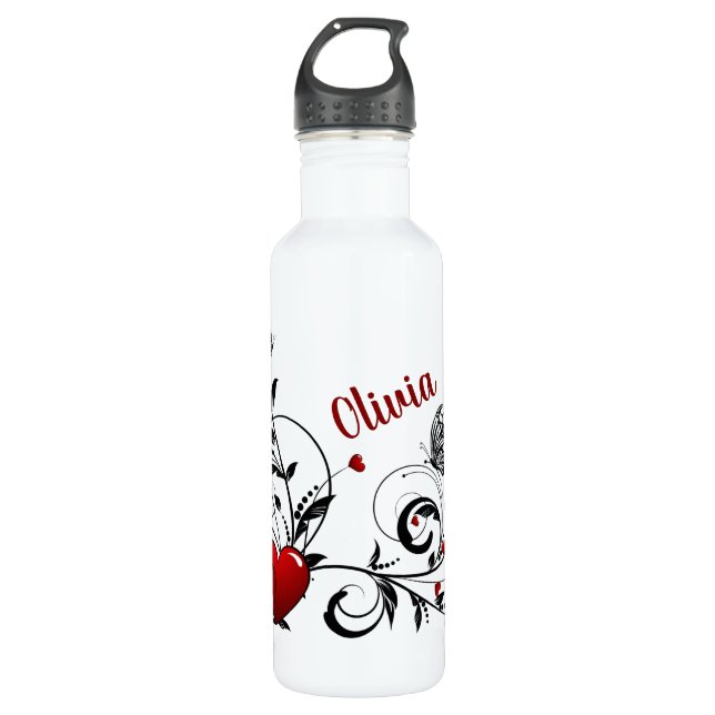Bouteille D'eau Papillons, Coeurs et Fils (Devant)