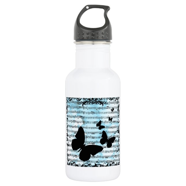 Bouteille D'eau Papillons et notes bleues (Devant)