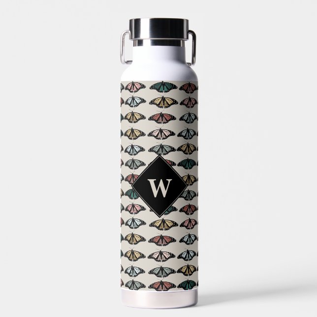 Bouteille D'eau Papillons neutres modernes Monogramme Motif de jar (Avant)