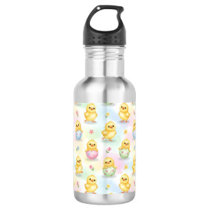Bouteille D'eau Pâques à l'aquarelle avec un bébé poussin mignon