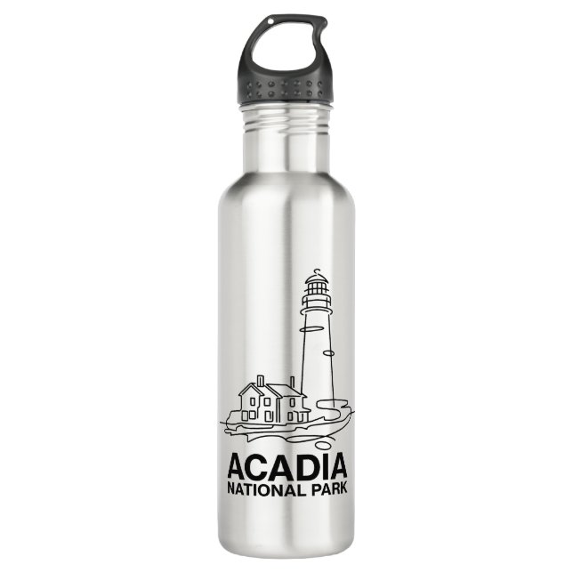 Bouteille D'eau Parc national Acadia Phare Line Art (Devant)