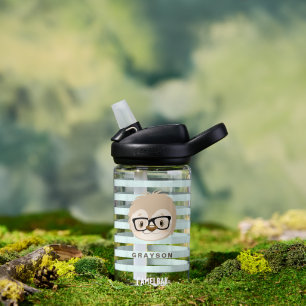 Bouteille D'eau Paresseux Mignon Rayures Bleues Monogramme