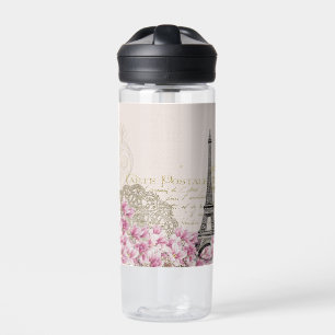 Bouteille D'eau Paris France Tour Eiffel avec Fleurs Roses
