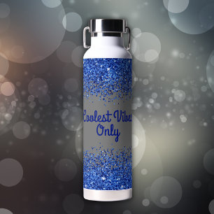 Bouteille D'eau Parties scintillant Bleue et texte sur les Vibes G