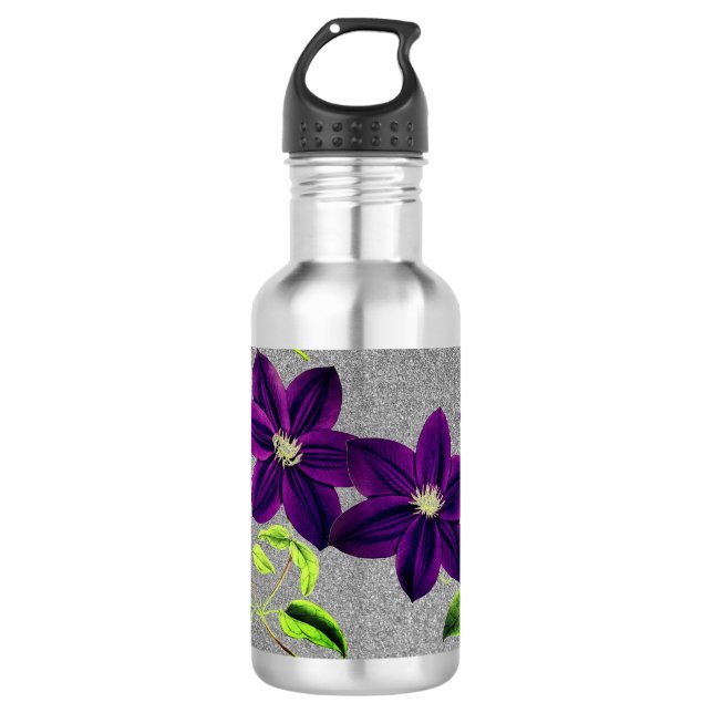 Bouteille D'eau Parties scintillant d'argent avec Aquarelle Purple (Devant)