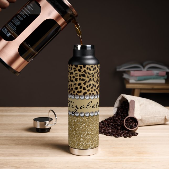 Bouteille D'eau Parties scintillant Leopard Spot Gold Rhinestone (Gym)