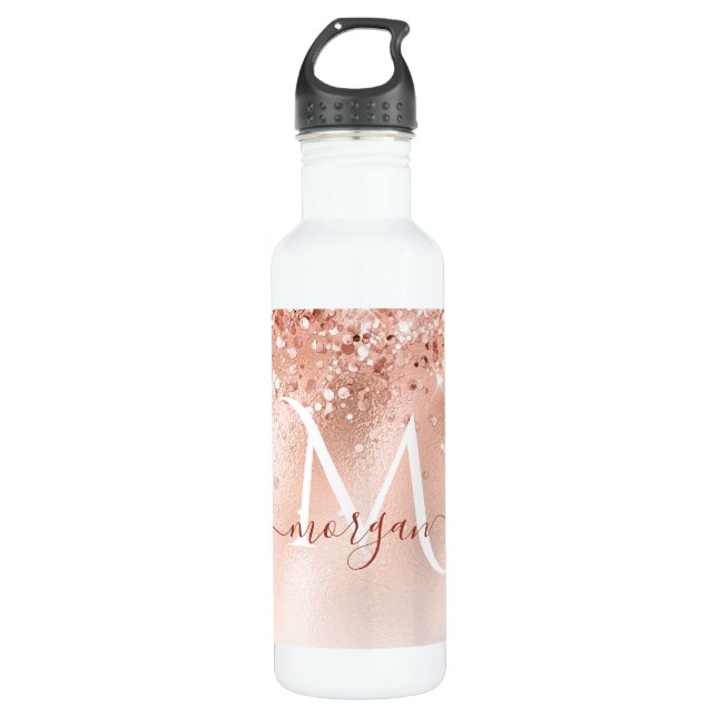 Bouteille D'eau Parties scintillant Peach Rose or Monogramme (Devant)