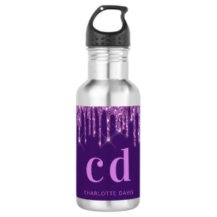 Bouteille D'eau Parties scintillant pourpre goutte nom monogramme 