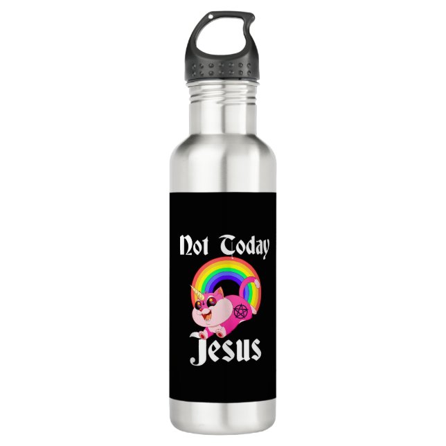 Bouteille D'eau Pas aujourd'hui Jésus Satanique Chat Rainbow Goth  (Devant)