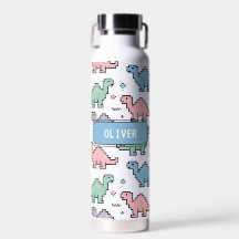 Pastel Arcade Dinosaur Pixel Silhouettes Motif
