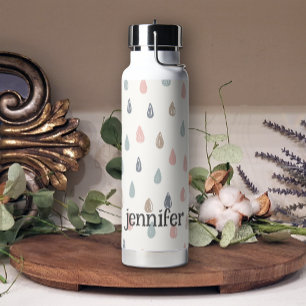 Bouteille D'eau Pastel Boho Gouttes de Pluie Rose Bleu Or Ajouter