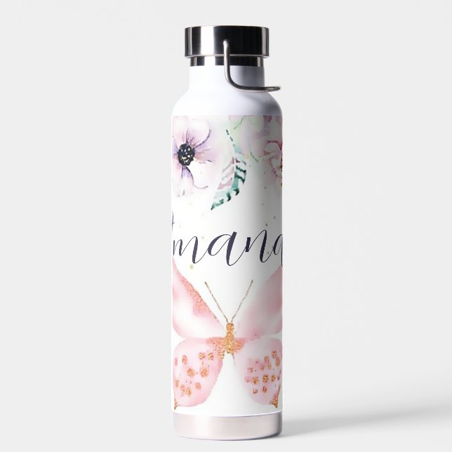 Bouteille D'eau Pastel floral et papillon personnalisé (Gauche)