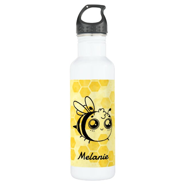 Bouteille D'eau Pastel Yellow Honeycomb Cute Bee Personalised (Devant)
