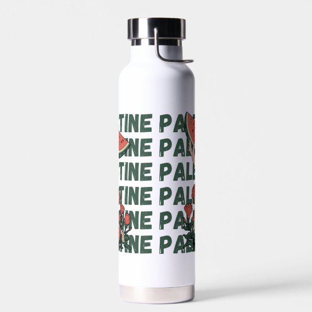 Bouteille D'eau pastèque, fleurs et palestine Texte Répéter (Gauche)